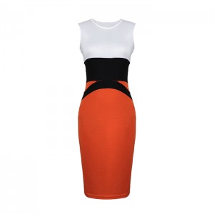 Stylish Style Round Collar Color Splicing Sleeveless Bodycon Knit Bandage Dress For Women